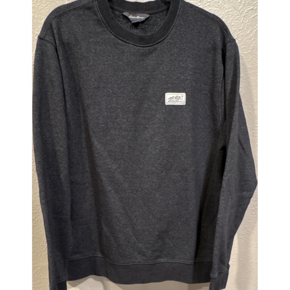 Eddie Bauer Men's Large Gray Cotton Blend Crewneck Pullover Sweatshirt Logo Knit